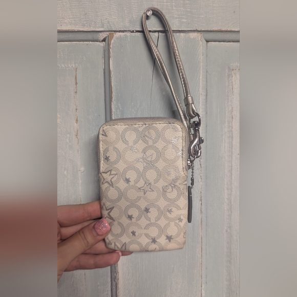 Silver and Cream Wristlet with Logo - Picture 2 of 5